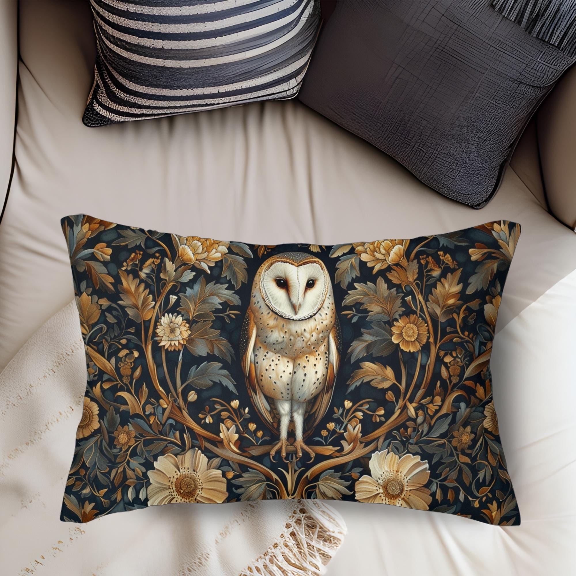 William Morris Inspired Barn Owl Lumbar Pillow