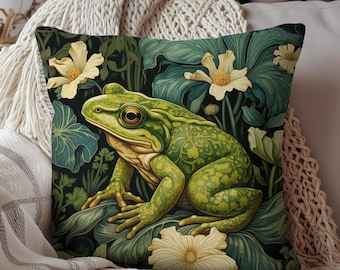 Forest Frog Pillow | William Morris Inspired | Cottagecore Pillow