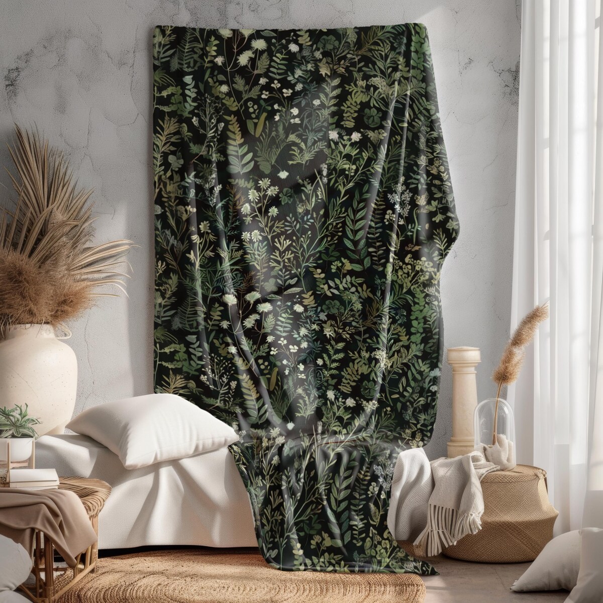 Velveteen Blanket, Green Botanical Dark Academia Cottagecore Home Decor, Nature Inspired Unique Boho Coverlet, Green Pattern Throw, - Etsy