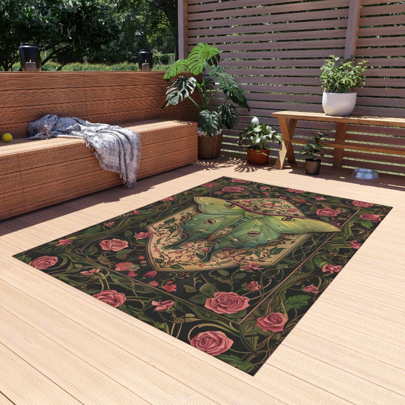 Large Moth Rug Luna Moth Outdoor Rug – Rose Garden Polyester Chenille - Etsy