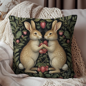 Rabbit & Strawberry Pillow: Whimsical Home Decor Cushion