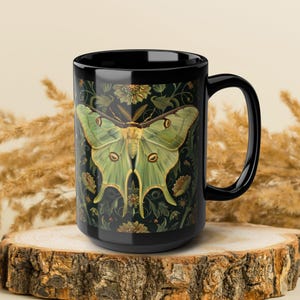 Woodland Luna Moth Coffee Mug: William Morris Inspired Ceramic Mug