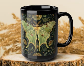 Woodland Luna Moth Coffee Mug: William Morris Inspired Ceramic Mug