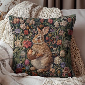 William Morris Easter Bunny Pillow: Vintage Floral Home Decor