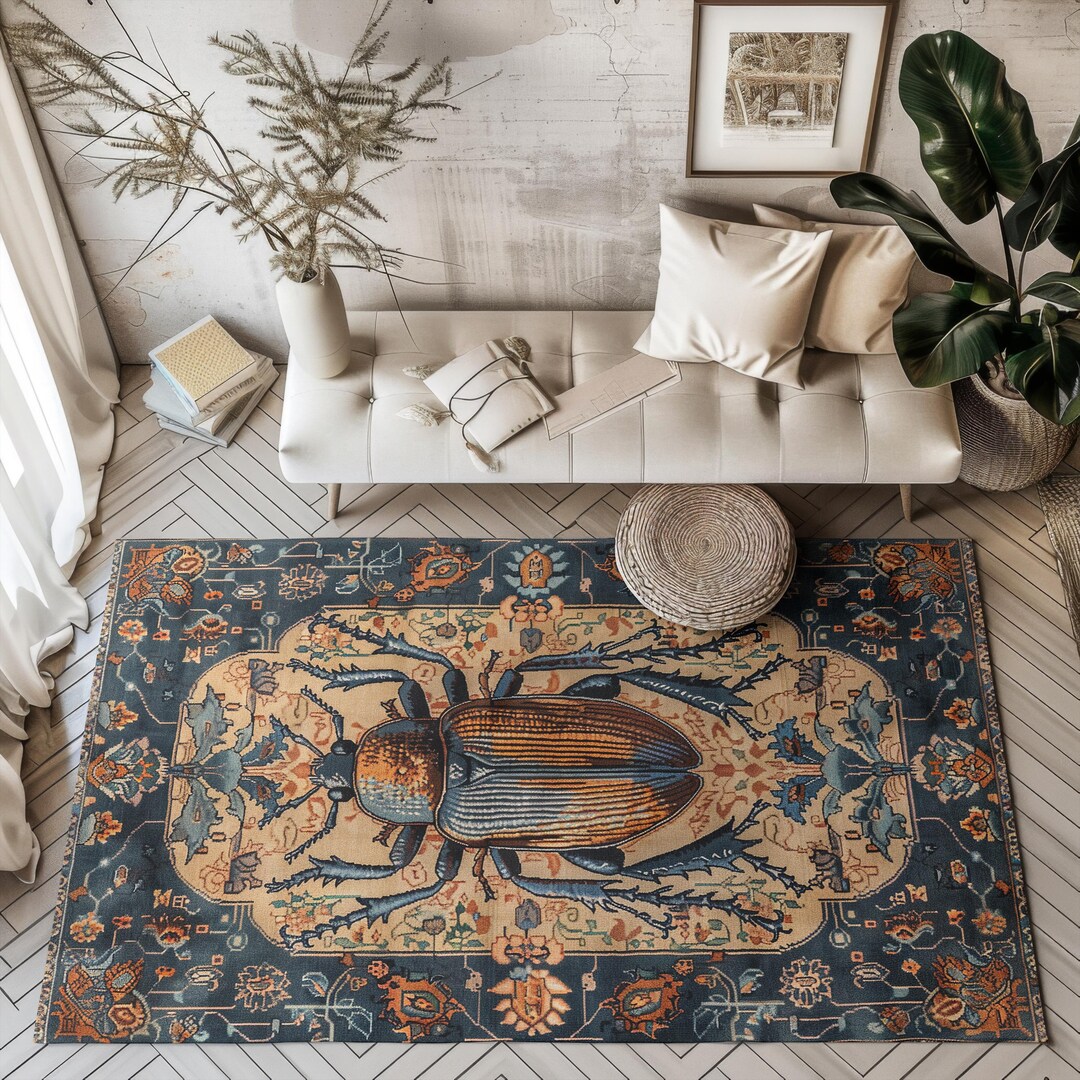Scarab Beetle Area Rug: Vintage Persian Style, Insect Decor - Etsy