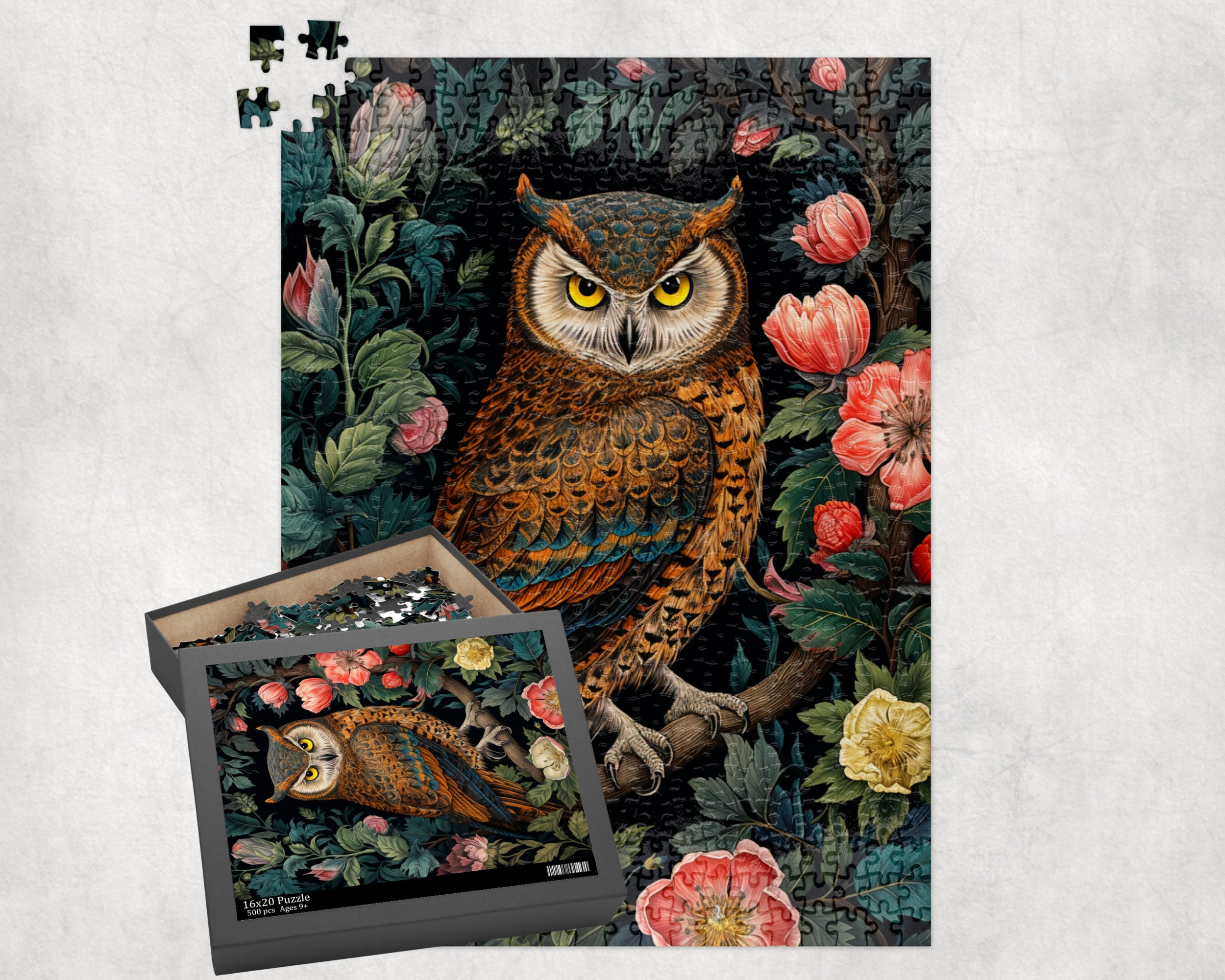 Owl Jigsaw Puzzle: William Morris Inspired Art Nouveau Gift