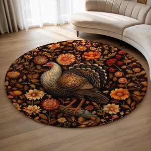 Rond vloerkleed van William Morris met Turkse motieven: accentmat met botanische herfstprint.