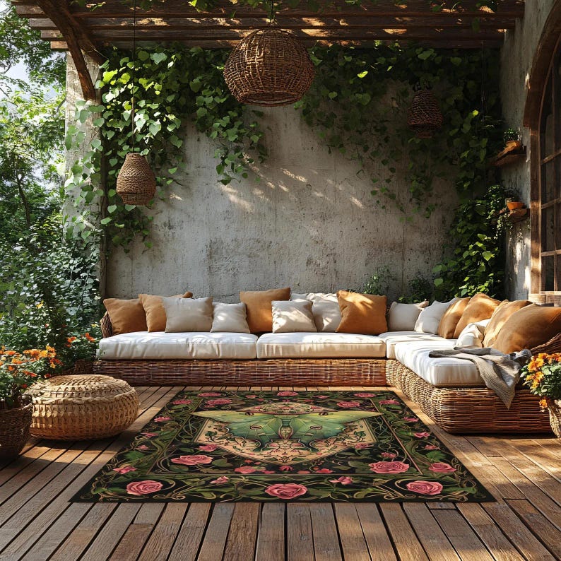 Luna Moth Outdoor Rug – Rose Garden Polyester Chenille - Etsy