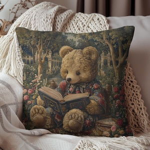 Rococo Teddy Bear Pillow: William Morris Inspired Book Decor