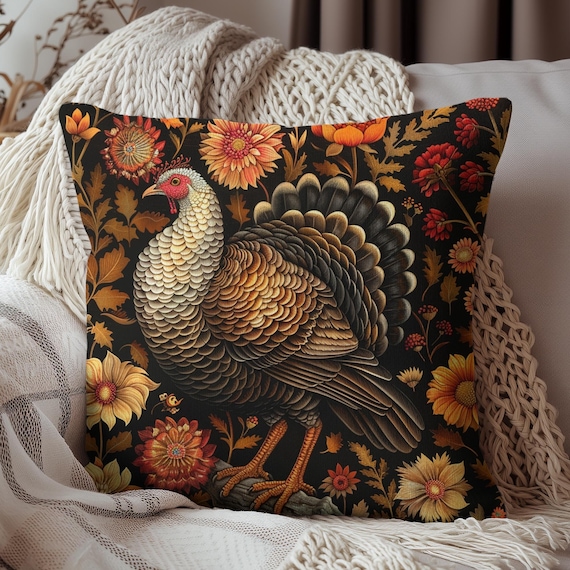 Turkey Throw Pillow: William Morris Inspired Fall Decor