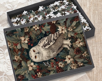Snowy Owl Winter Puzzle, Enchanted Woodland Holiday Jigsaw (120, 252, 500, 1000 Pieces)