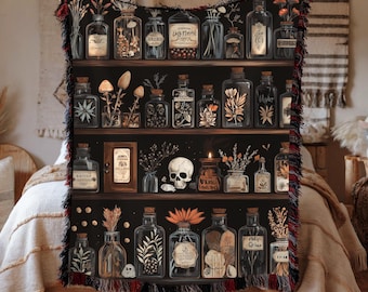 Gothic Witch Woven Blanket: Whimsigoth Botanical Wall Decor