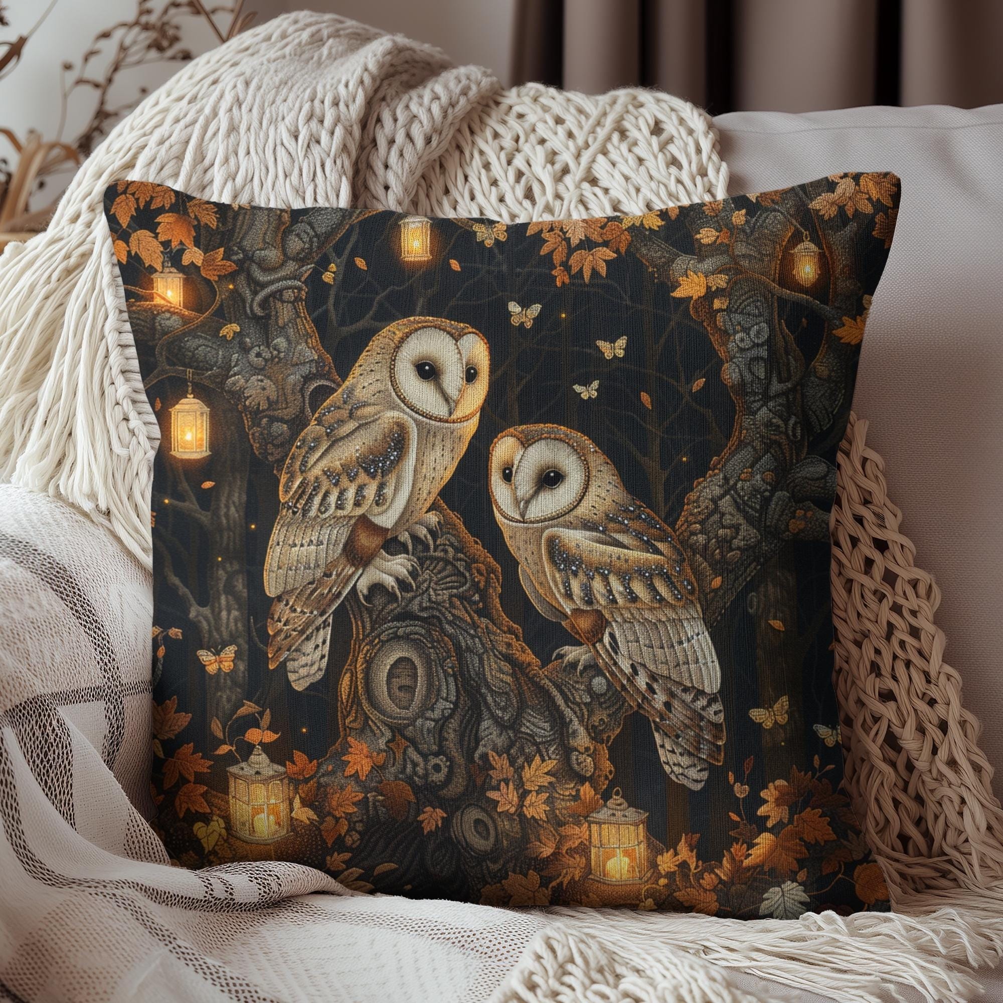 Enchanted Forest Owl Pillow: William Morris Inspired Fall Decor