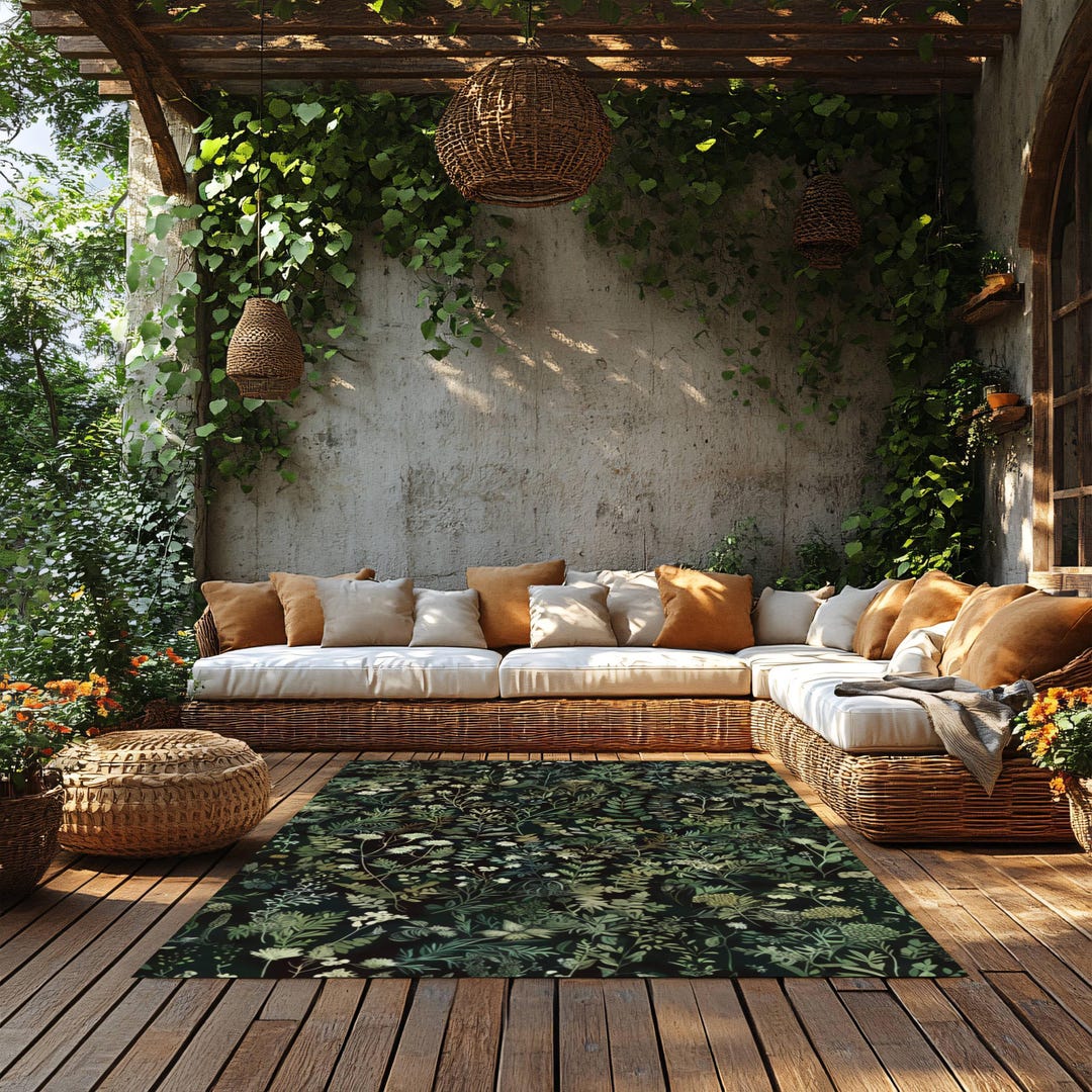 Green Botanical Indoor Outdoor Rug: Non-slip Patio Decor - Etsy