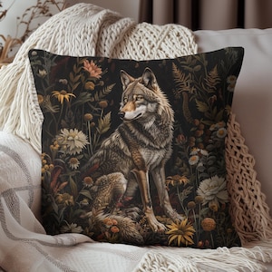 William Inspired Woodland Wolf Decorative Square Cottagecore Pillow