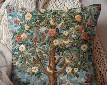 William Morris Tree of Bird Pillow: Art Nouveau Cottagecore Cushion