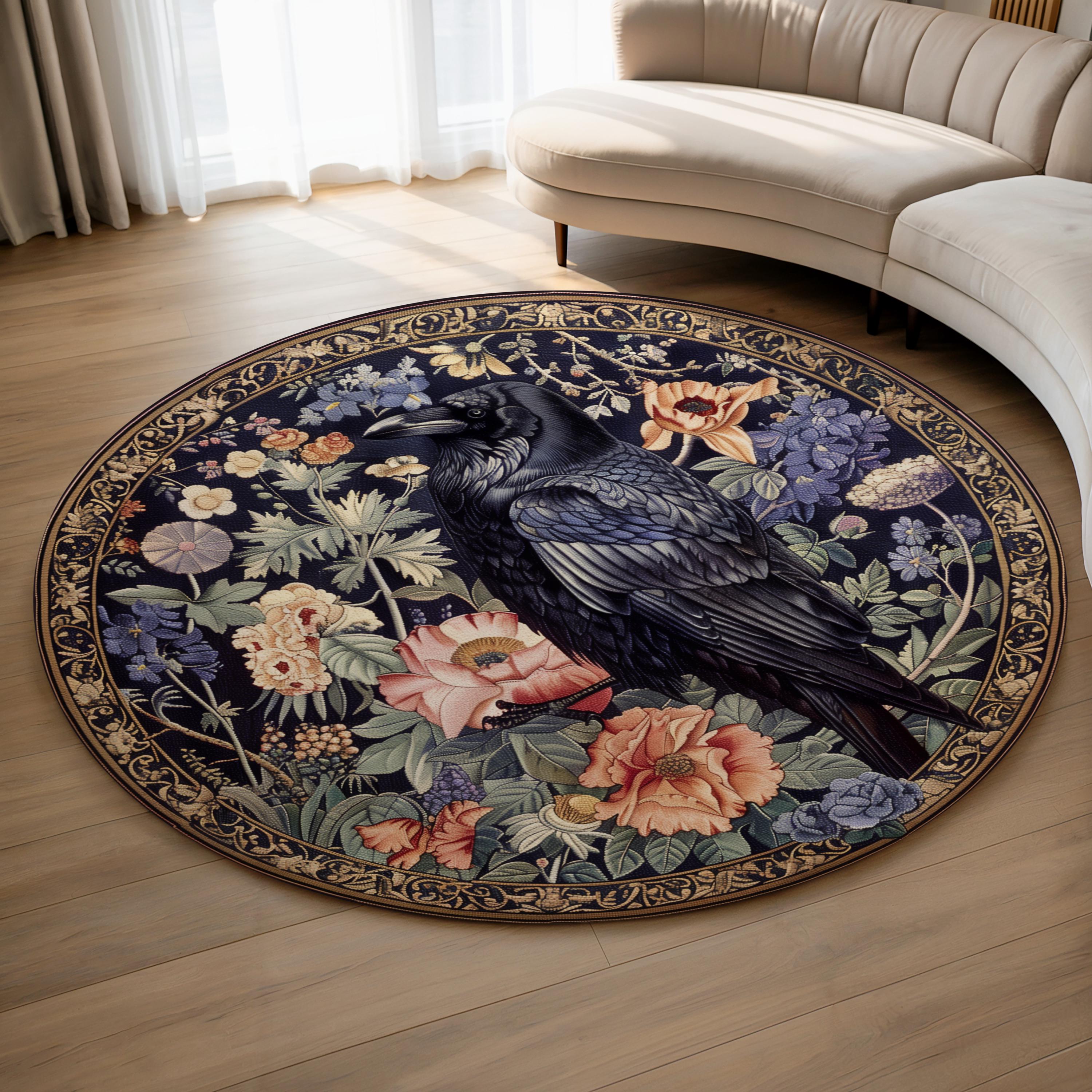 William Morris Raven Round Rug: Gothic Floral Accent Mat - Etsy