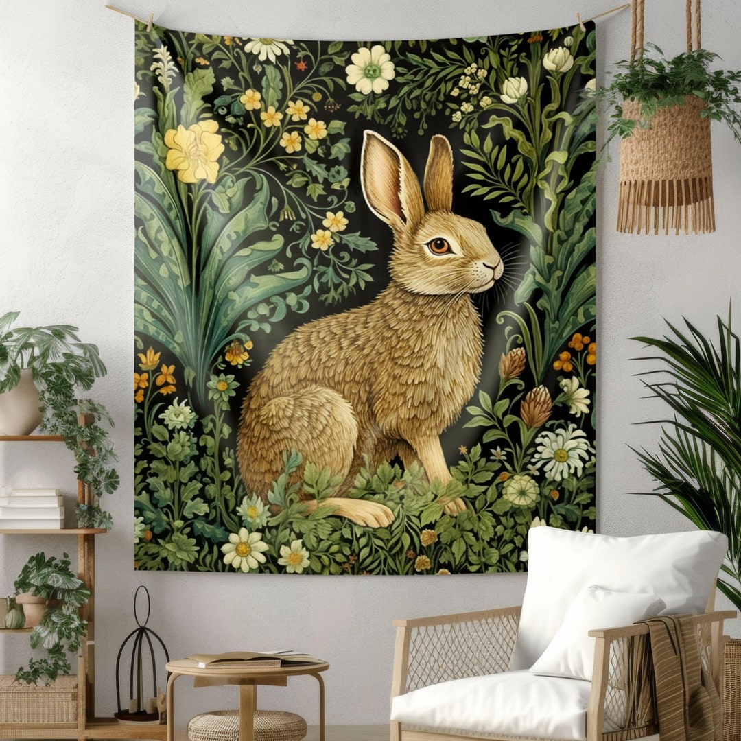 William Morris Inspired Botanical Bunny Cottagecore Indoor Wall ...