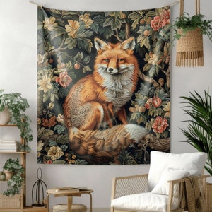 William Morris Inspired Forest Fox Cottagecore Indoor Wall Tapestries