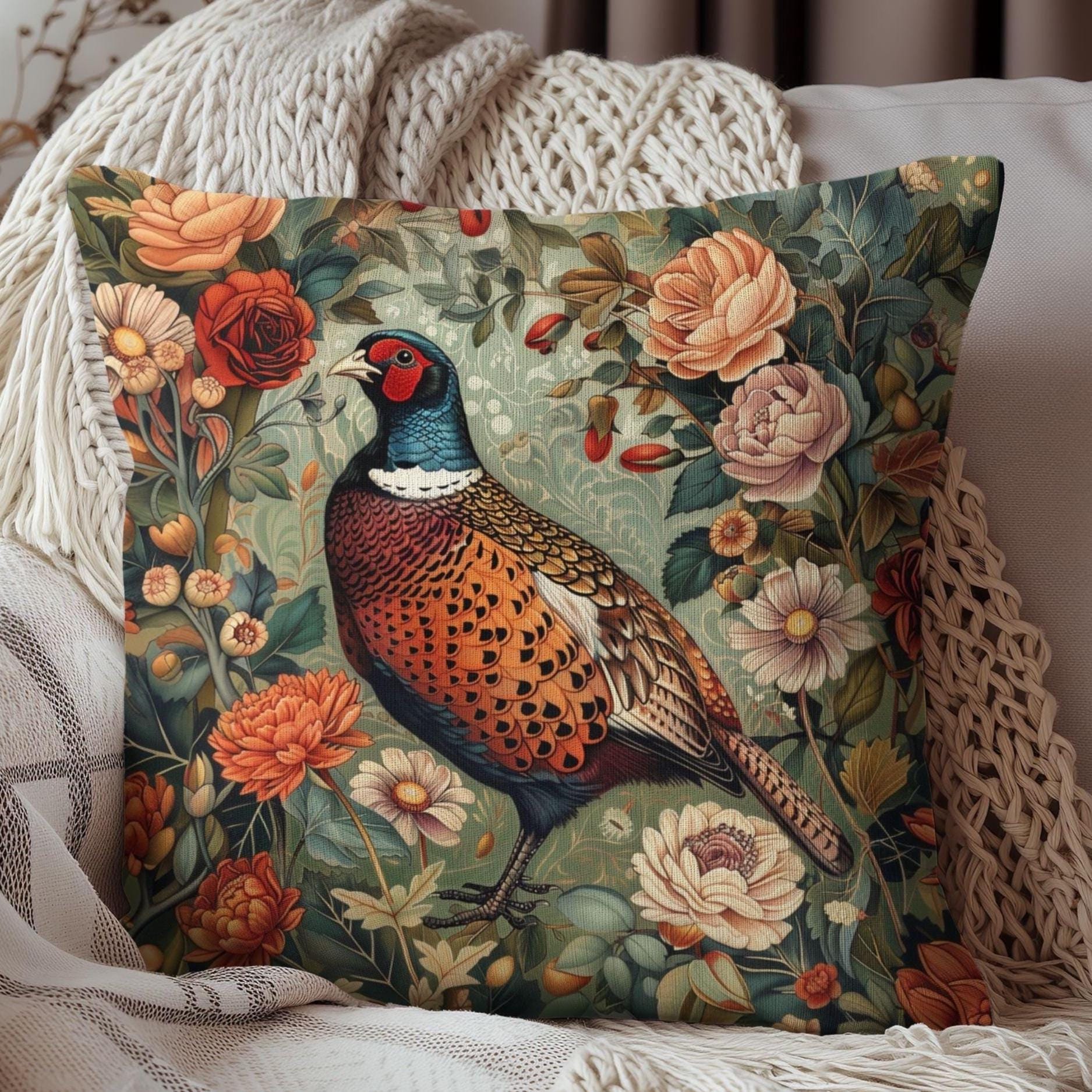 Pheasant & Feathers Pillow Cover