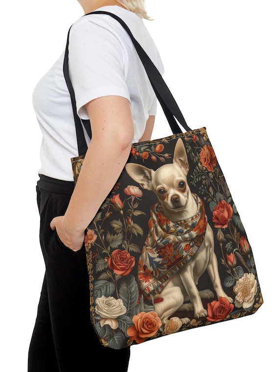 William Morris Inspired Chihuahua Tote Bag, Eco-Friendly Carryall