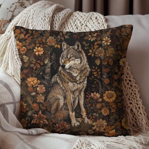 Wolf Pillow: William Morris Inspired Forest Design