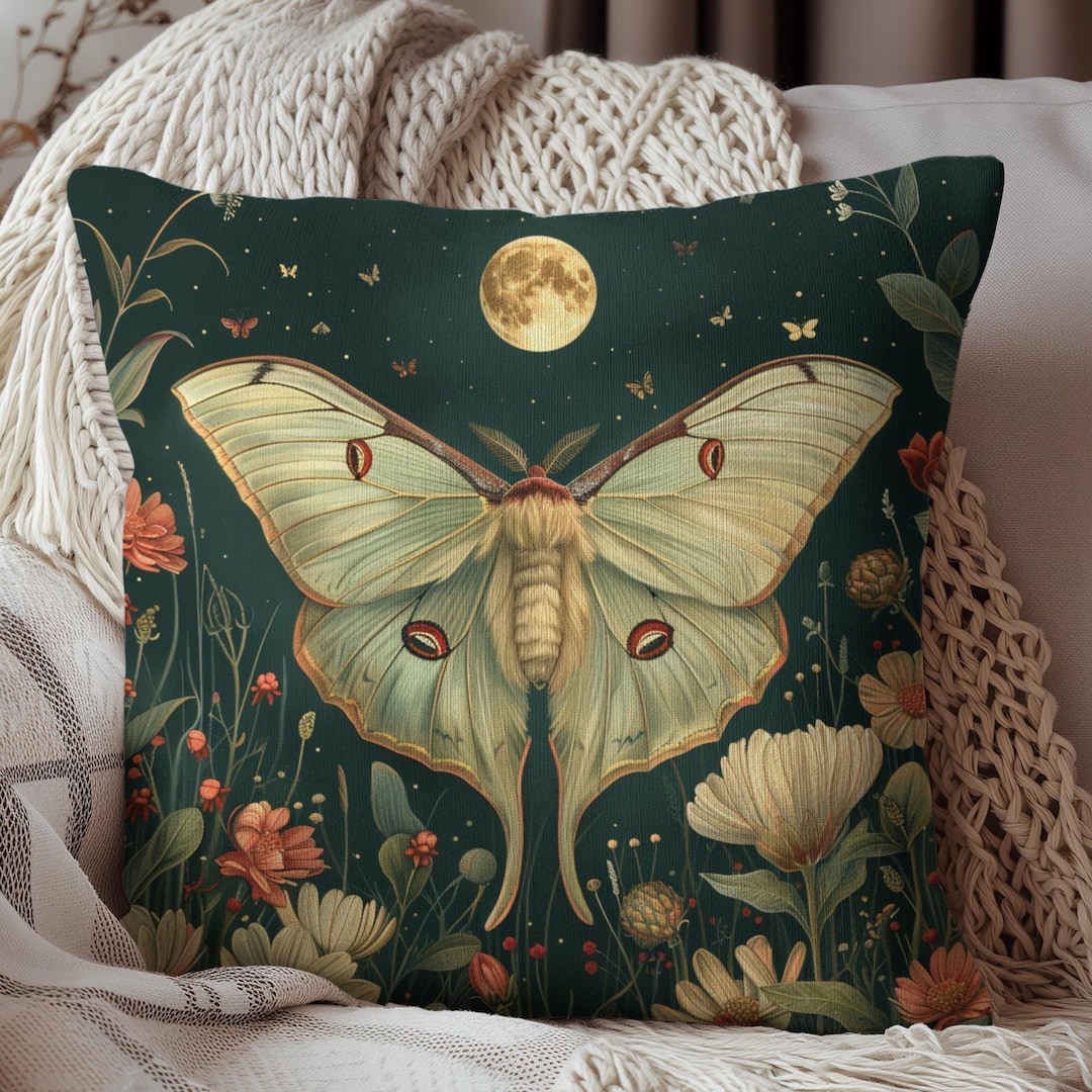 Luna Moth Pillow: William Morris Inspired Cottagecore Decor - Etsy