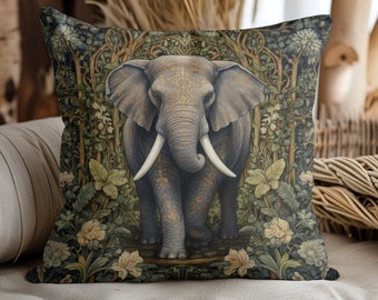 Forestcore Elephant Pillow | Decorative Pillow William Morris Inspired | Cottage-core Pillow | Pillow included