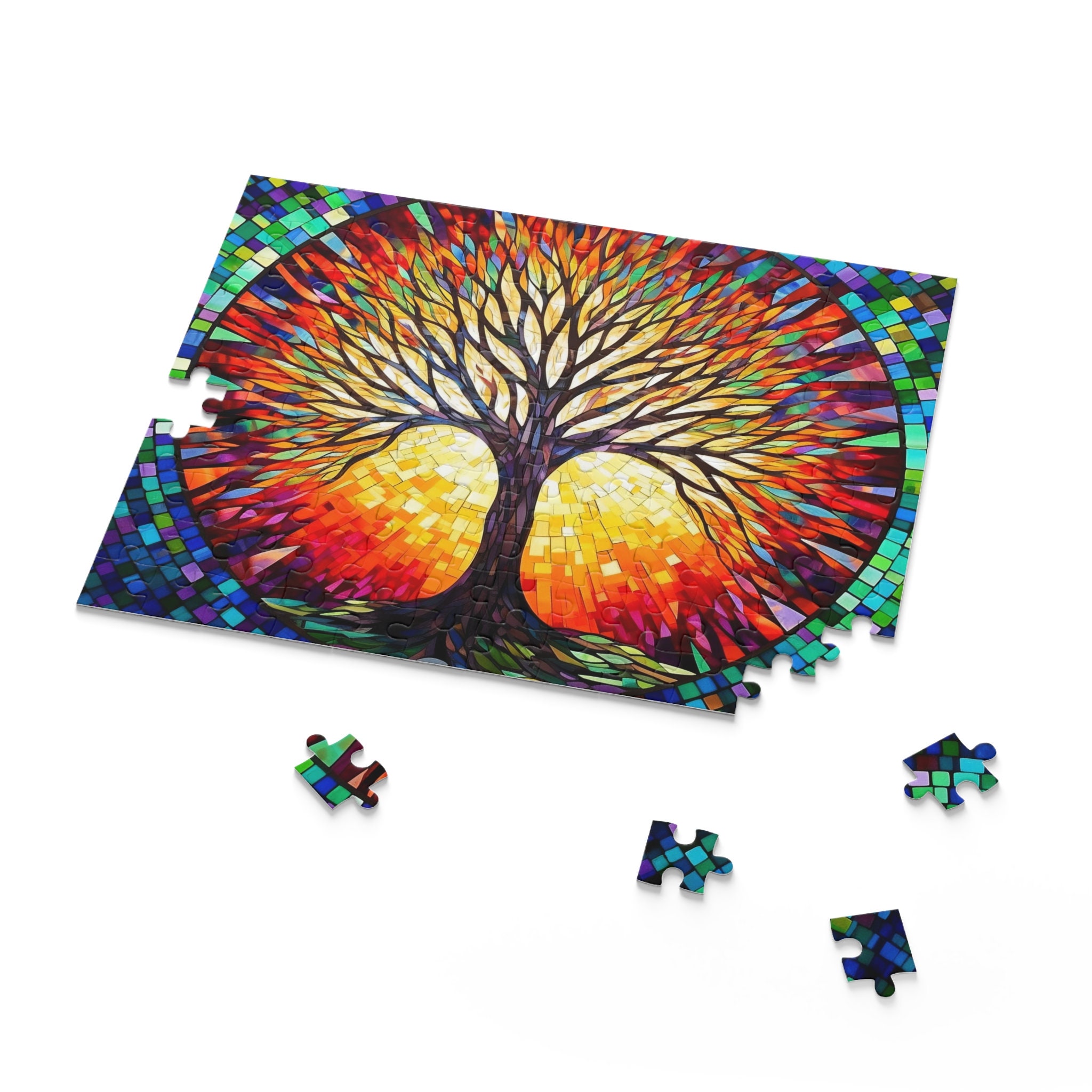 Tree Of Life Stained Glass Jigsaw Puzzle - 500 Pieces, Colorful Mosaic Art Design (18x24 In)