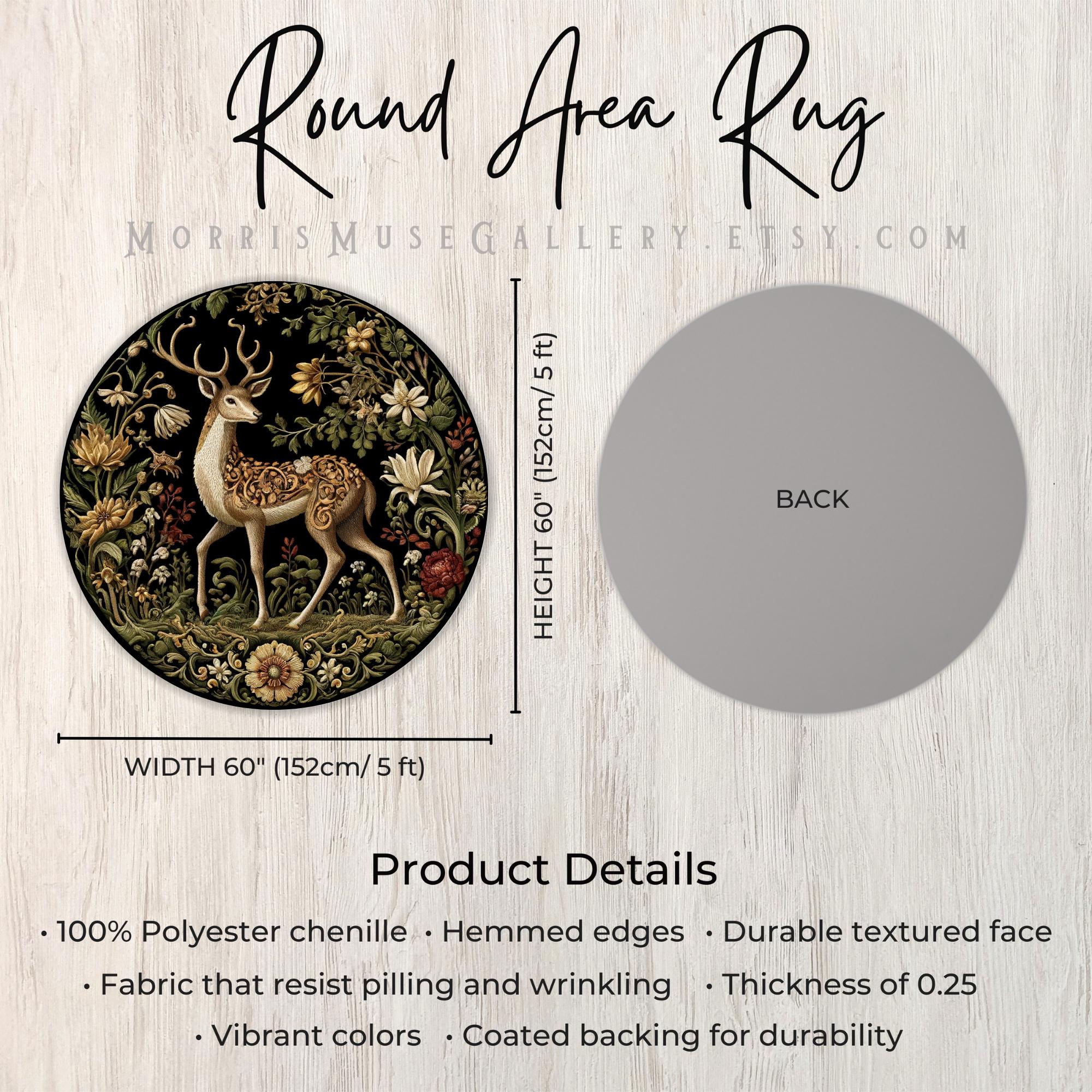Victorian Bunny Round Rug, 5ft Vintage Rabbit William Morris Style ...