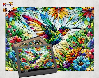 1000 Piece Flower Mosaic Jigsaw Puzzle - Hummingbird In Blossom Adult Puzzle
