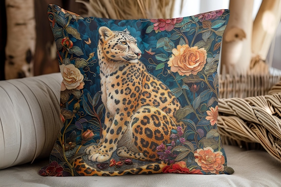 Botanical Snow Leopard Throw Pillow Decorative Pillow Morris Inspired Cottage core Pillow Pillow Included Etsy