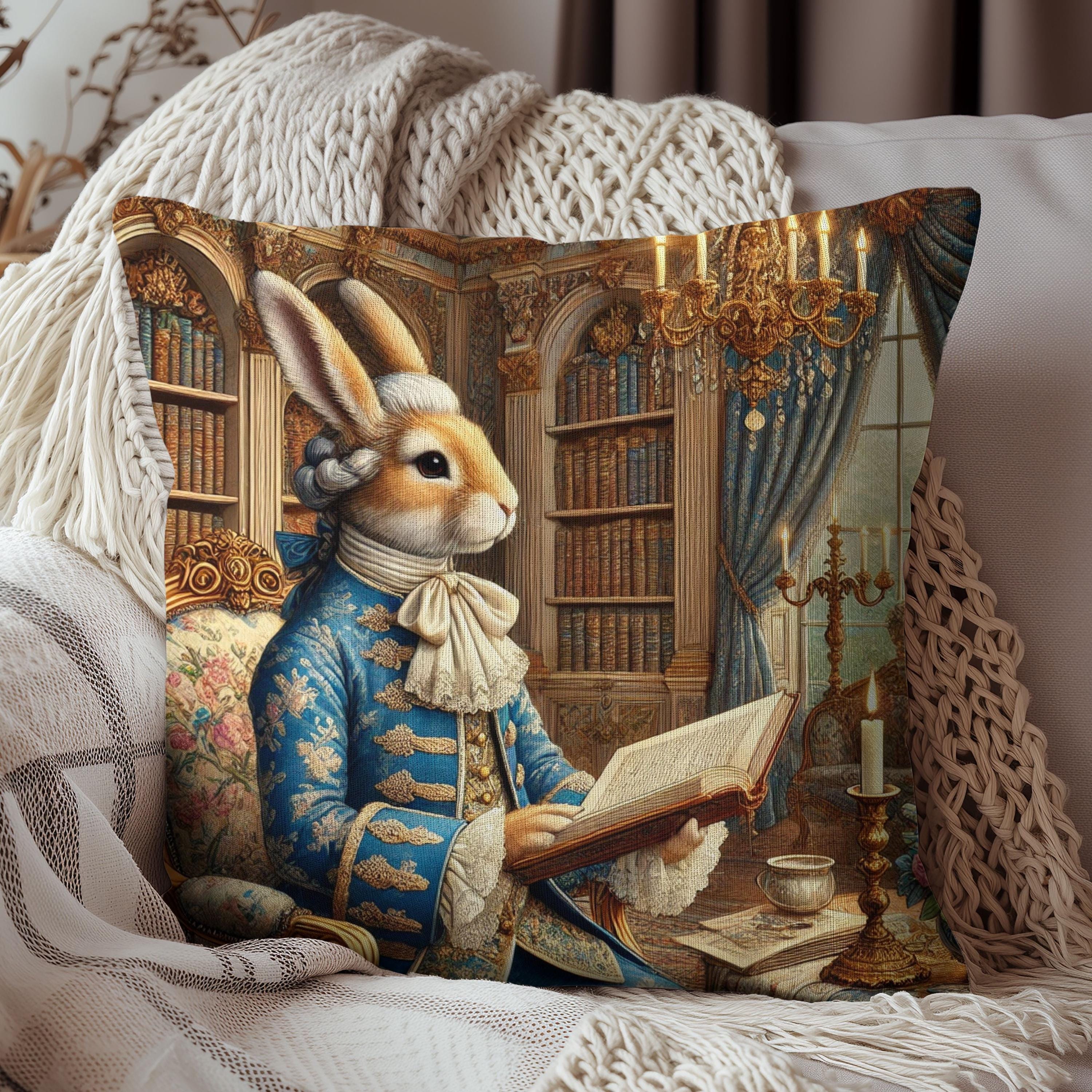 Victorian Rococo Blue Gold Rabbit Reading Pillow, Cozy Home Decor ...