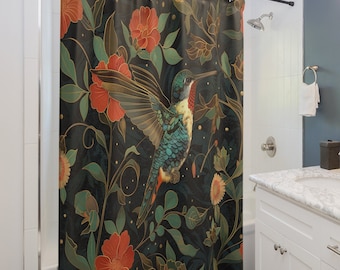 William Morris inspirierte florale Kolibri-Kunst, Badezimmer-Dekoration, Naturmuster, Duschvorhang, Einweihungsgeschenk