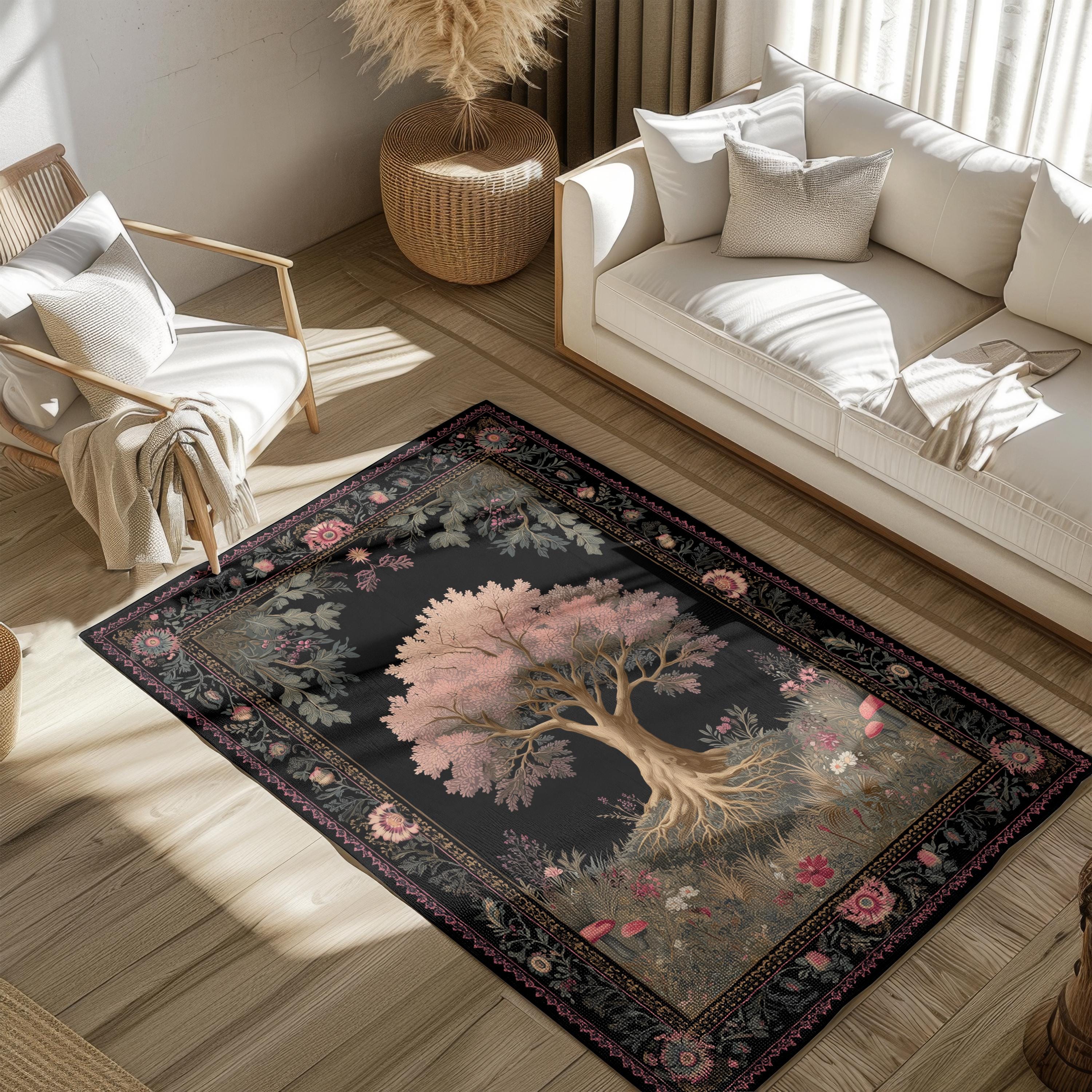 Blossoming Tree of Life Area Rug, Vintage Forest Chenille Rug ...