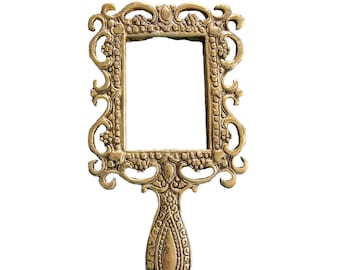 Miroir à main vintage, essentiel de beauté, avec travail artisanal du métal, parfait comme miroir cosmétique décoratif pour la maison, les voyages