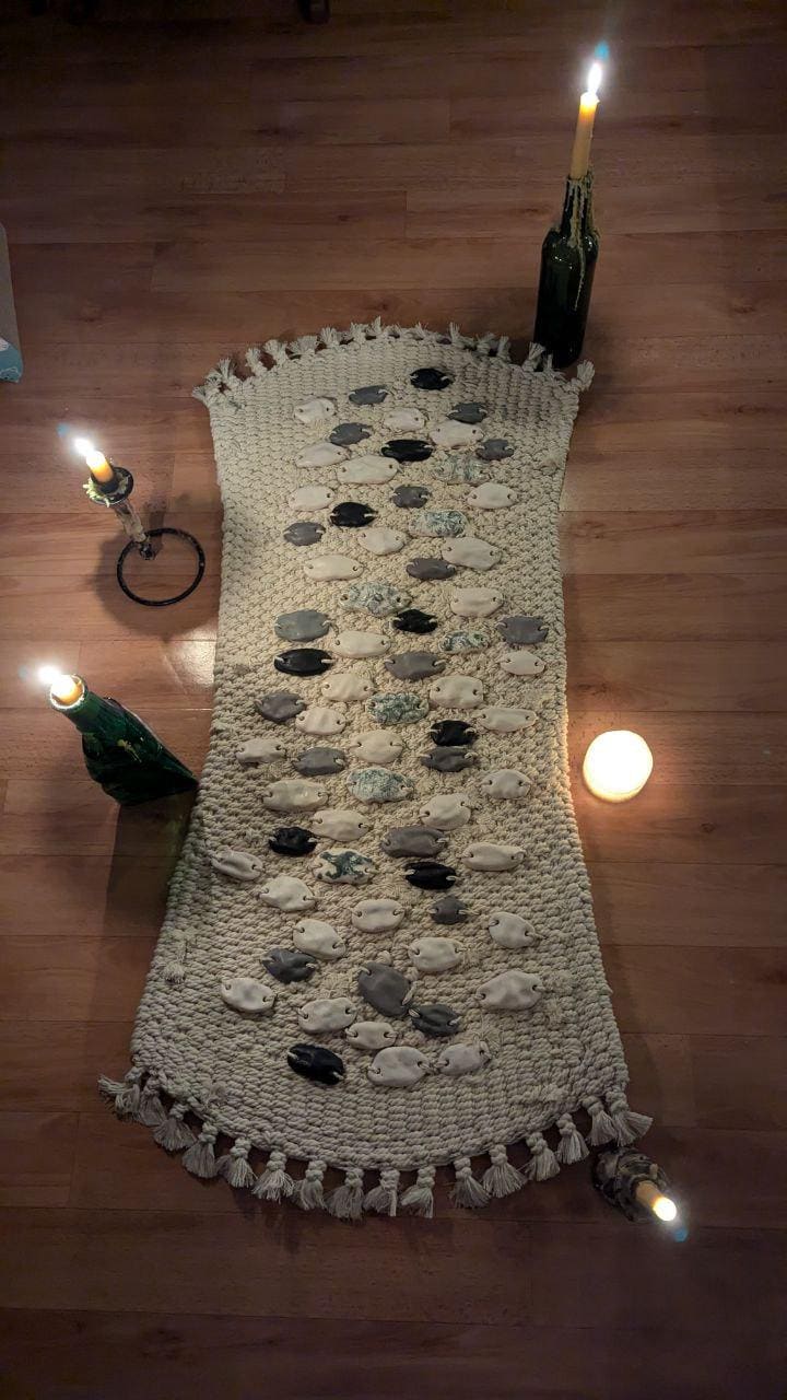 Massage rug for feet natural ceramic stones handmade woven carpet sculpted rock mat meditation yoga sadhu pebble healthy massage toes