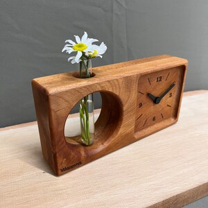Handmade Beech Wood Desk Clock With Flower Tube, Rustic Office Decor - Etsy