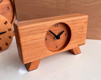 Handmade Wooden Desk Clock, Rustic Office Decor, Flower Vase