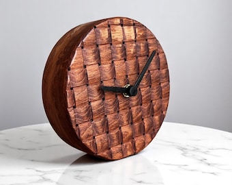 Rustic Woven Wood Desk Clock – Silent Analog Table Clock