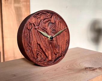 Handmade Wooden Desk Clock with Horse Engraving - Farmhouse Decor