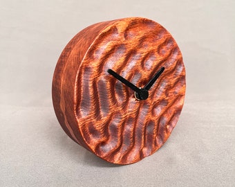 Carved Beech Wood Desk Clock, Silent Analog, Natural Home Decor