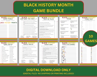 Black History Month Games Bundle | Black History Trivia Games | Fun Printable Game | Black History Month Activity | Kids Games | Family Game