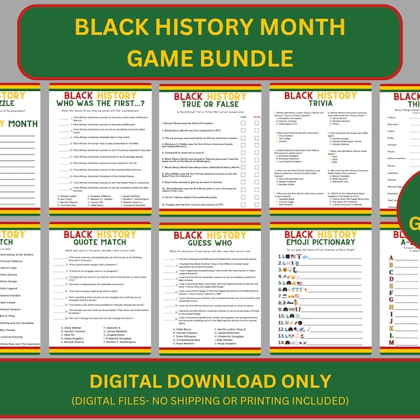 Black History Month Games Bundle | Black History Trivia Games | Fun Printable Game | Black History Month Activity | Kids Games | Family Game