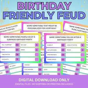 Birthday Friendly Feud | Birthday Party Game | Family Game Night | Birthday Trivia | Printable Birthday Game | Instant Download