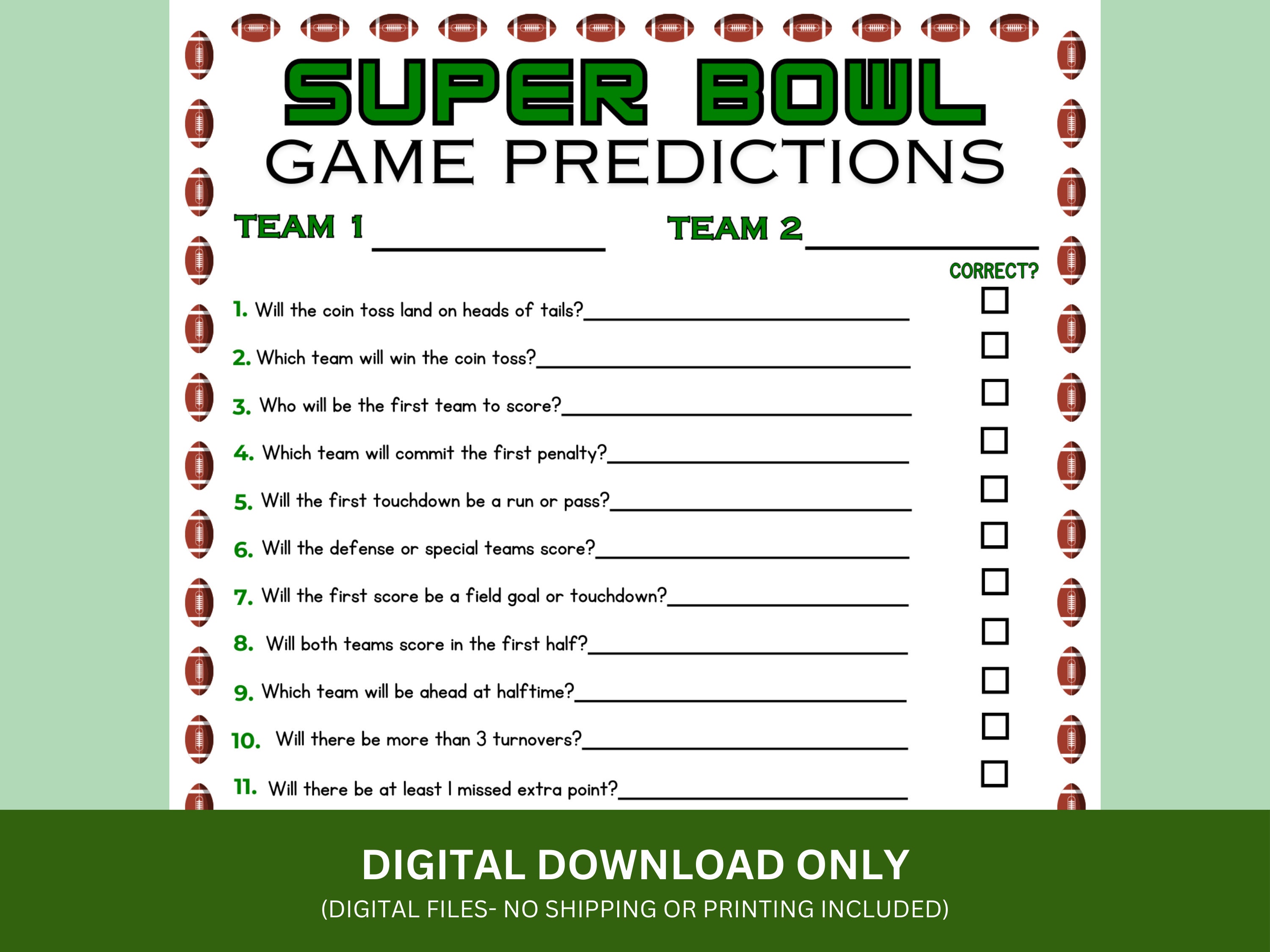 Game Day Predictions Football Predictions Prop Bets Football Party Game Betting Pool
