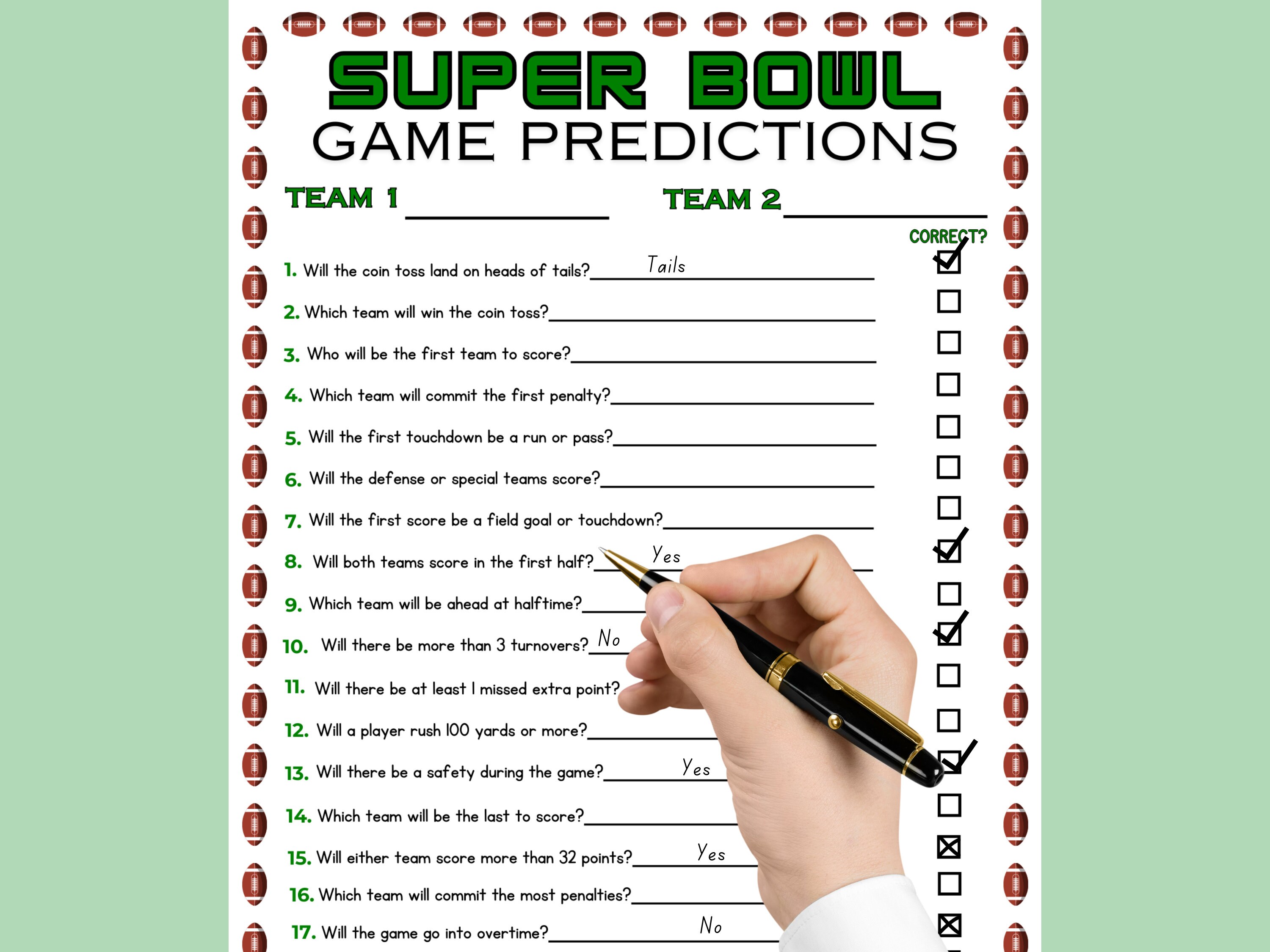 Super Bowl Predictions Game Printable Super Bowl Party Game Super Bowl ...