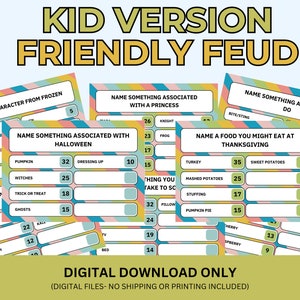 Kid Version Friendly Feud Game | Printable Family Feud Questions | Clean Family Feud Game | Friendly Feud Game | Kid Birthday Party Games