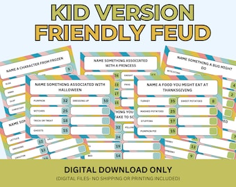 Kid Version Friendly Feud Game | Printable Family Feud Questions | Clean Family Feud Game | Friendly Feud Game | Kid Birthday Party Games