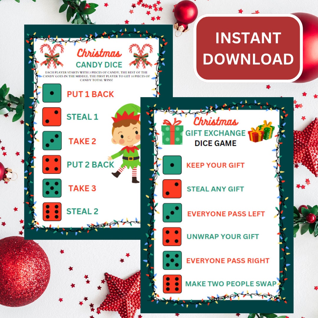 Printable Christmas Gift Exchange Dice Game Christmas Candy Dice Game